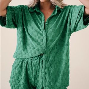 NWOT Bailey Rose Cropped Terry Cloth Button Up